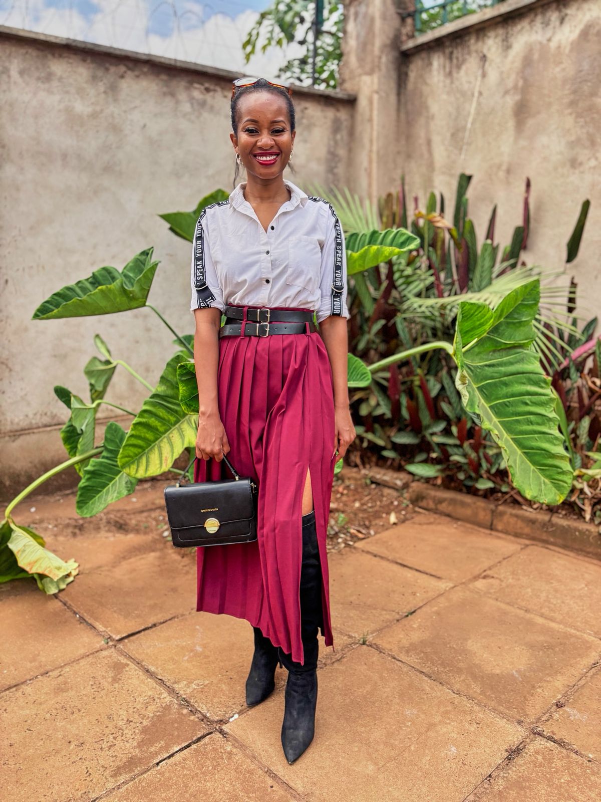 Burgundy Pleated Maxi Skirt